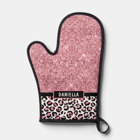 Roze Glitter Leopard Print Shimmer Aangepast Ovenwant (Voorkant)