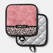 Roze Glitter Leopard Print Shimmer Aangepast Pannenlap (Voorkant / Achterkant)