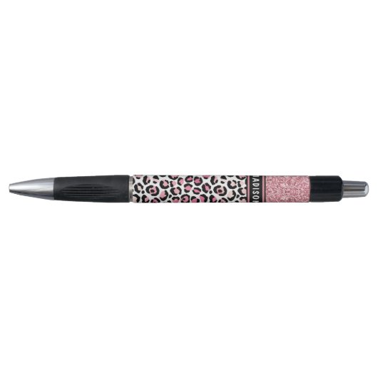 Roze Glitter Leopard Print Shimmer Aangepaste naam Pen (Voorkant)