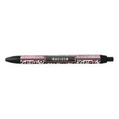 Roze Glitter Leopard Print Shimmer Aangepaste naam Zwarte Inkt Pen (Voorkant)