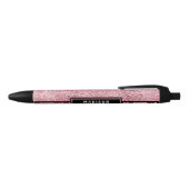 Roze Glitter Leopard Print Shimmer Aangepaste naam Zwarte Inkt Pen (Bovenkant)