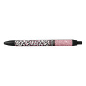 Roze Glitter Leopard Print Shimmer Aangepaste naam Zwarte Inkt Pen (Voorkant)
