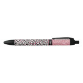 Roze Glitter Leopard Print Shimmer Aangepaste naam Zwarte Inkt Pen (Bovenkant)
