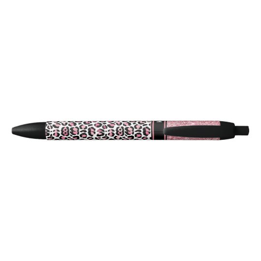 Roze Glitter Leopard Print Shimmer Aangepaste naam Zwarte Inkt Pen (Achterkant)