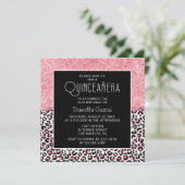 Roze Glitter Leopard Print Shimmer Quinceañera Kaart (Staand voorkant)