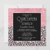 Roze Glitter Leopard Print Shimmer Quinceañera Kaart (Voorkant)