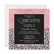 Roze Glitter Leopard Print Shimmer Quinceañera