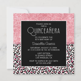 Roze Glitter Leopard Print Shimmer Quinceañera Kaart