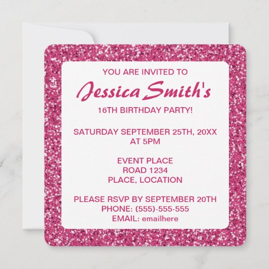 Roze Glitter Let Pattern Sweet Sixteen Birthday Kaart (Achterkant)