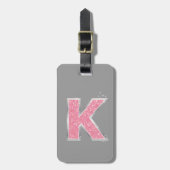 Roze Glitter letter K Bagagelabel (Voorkant verticaal)