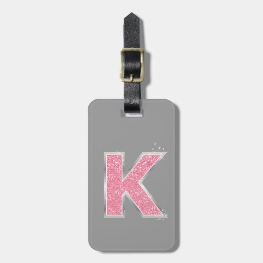 Roze Glitter letter K Bagagelabel (Voorkant verticaal)
