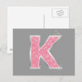 Roze Glitter letter K Briefkaart (Voorkant / Achterkant)