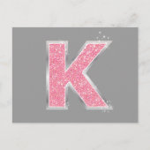 Roze Glitter letter K Briefkaart (Voorkant)