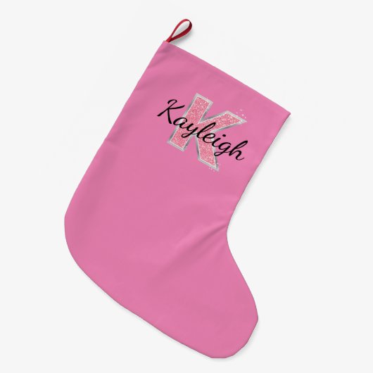 Roze Glitter letter K Grote Kerstsok (Voorkant (Hangend))