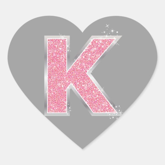 Roze Glitter letter K Hart Sticker (Voorkant)