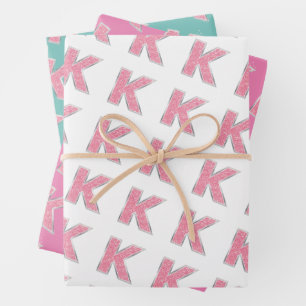 Roze Glitter letter K Inpakpapier Vel