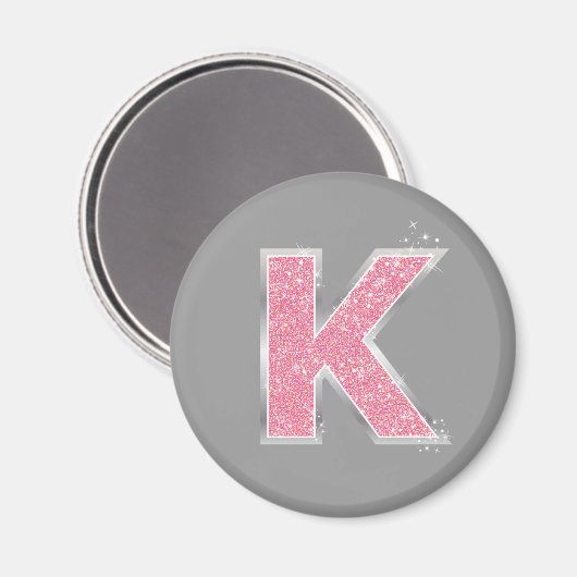 Roze Glitter letter K Magneet (Voorkant / Achterkant)