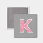 Roze Glitter letter K Magneet (Voorkant / Achterkant)