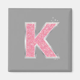 Roze Glitter letter K Magneet