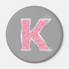 Roze Glitter letter K Magneet
