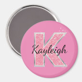 Roze Glitter letter K Magneet (Voorkant / Achterkant)