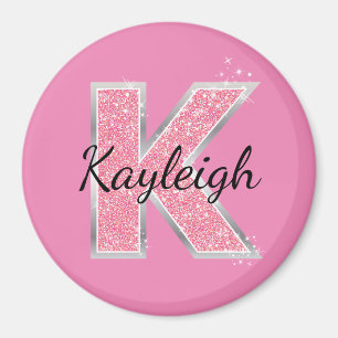 Roze Glitter letter K Magneet