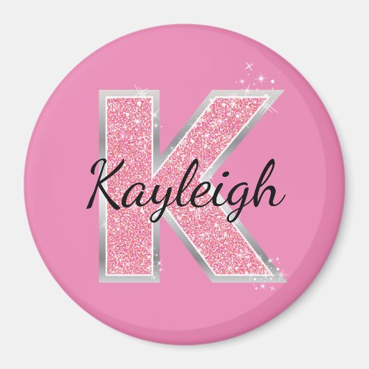 Roze Glitter letter K Magneet (Voorkant)