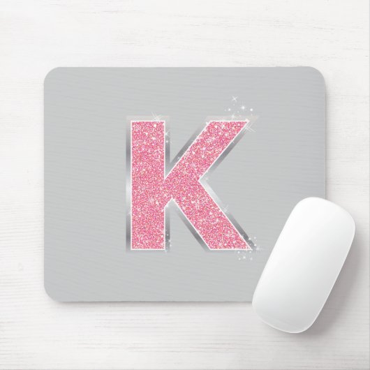 Roze Glitter letter K Muismat (Met muis)