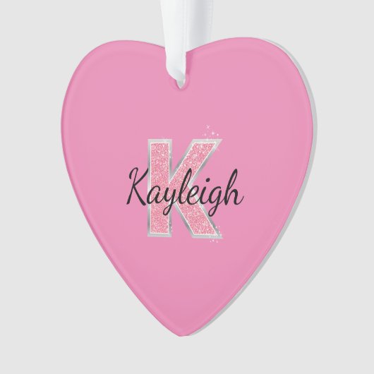 Roze Glitter letter K Ornament (voorkant)