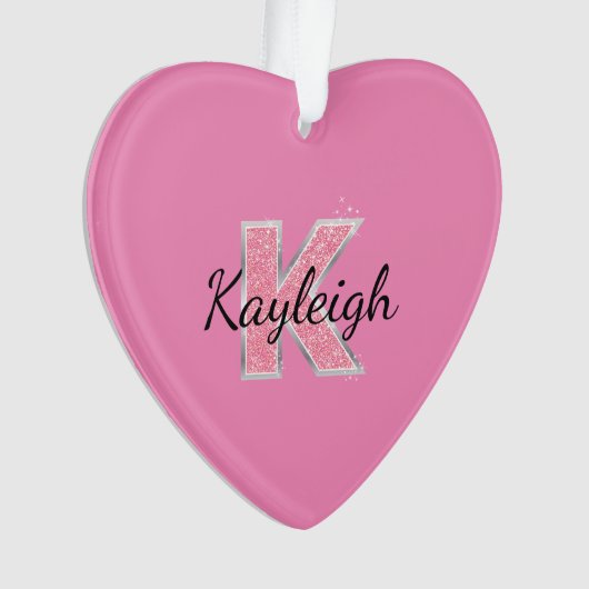Roze Glitter letter K Ornament (voorkant)