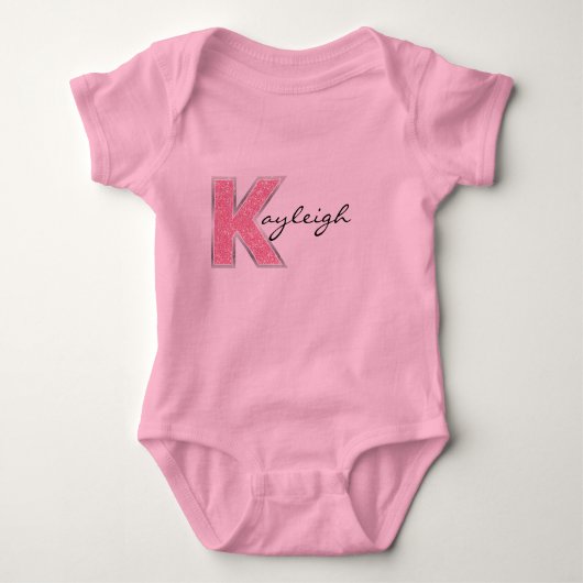 Roze Glitter letter K Romper (Voorkant)