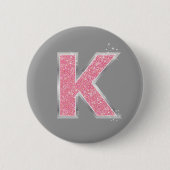 Roze Glitter letter K Ronde Button 5,7 Cm (Voorkant)