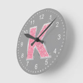 Roze Glitter letter K Ronde Klok (Hoek)