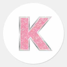 Roze Glitter letter K Ronde Sticker