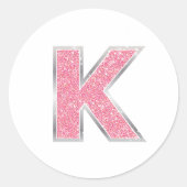 Roze Glitter letter K Ronde Sticker (Voorkant)