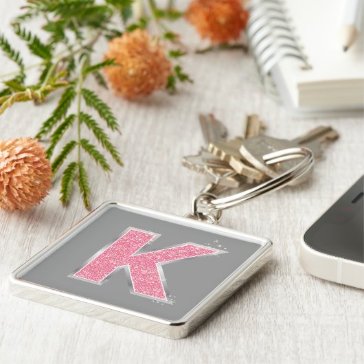 Roze Glitter letter K Sleutelhanger (Zijkant)