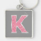 Roze Glitter letter K Sleutelhanger (Voorkant)