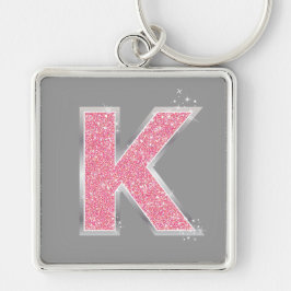 Roze Glitter letter K Sleutelhanger