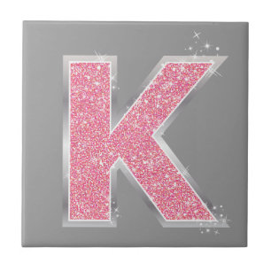 Roze Glitter letter K Tegeltje