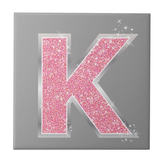 Roze Glitter letter K Tegeltje (Voorkant)
