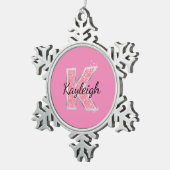 Roze Glitter letter K Tin Sneeuwvlok Ornament (Rechts)