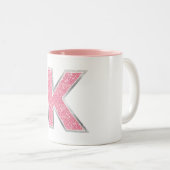 Roze Glitter letter K Tweekleurige Koffiemok (Voorkant rechts)