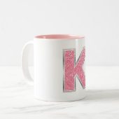 Roze Glitter letter K Tweekleurige Koffiemok (Voorkant links)