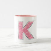 Roze Glitter letter K Tweekleurige Koffiemok (Center)
