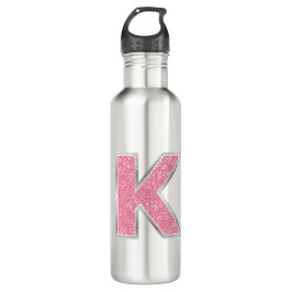 Roze Glitter letter K Waterfles