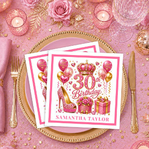 Roze Glitter Lichtroze Confetti 30e Verjaardag Ser Servet