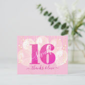 Roze Glitter Lief 16 Verjaardagsballon Dank u Briefkaart (Staand voorkant)