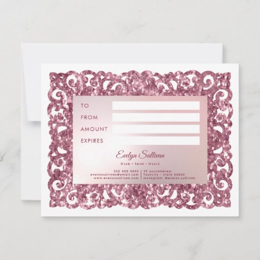 Roze glitter lijst boog cadeaubon (Achterkant)