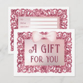 Roze glitter lijst boog cadeaubon (Voorkant / Achterkant)