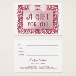 Roze glitter lijst boog cadeaubon visitekaartje